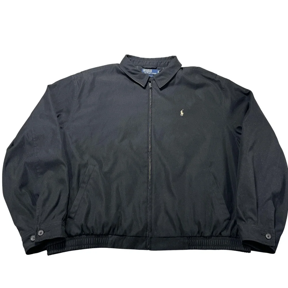 Polo Ralph Lauren Jacket Men 2XL Black Harrington Bomber Full Zip Lined Logo VTG